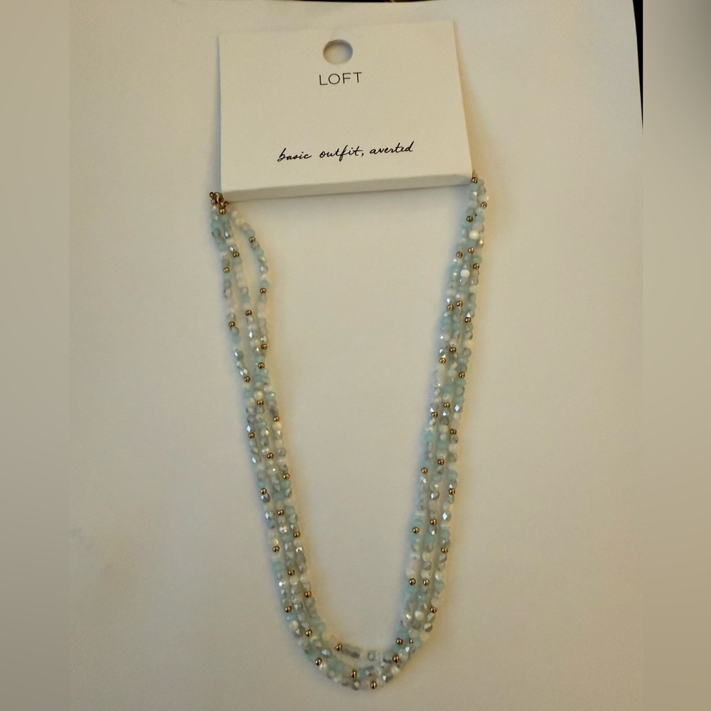 NWT  LOFT  Clear & White Beaded Gold Necklace